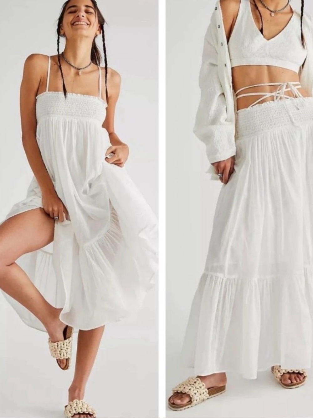 Free People Follow Rivers White Cotton Convertible Dress Skirt Size Large